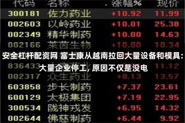 安全杠杆配资网 富士康从越南拉回大量设备和模具: 大量企业停工, 原因不仅是没电
